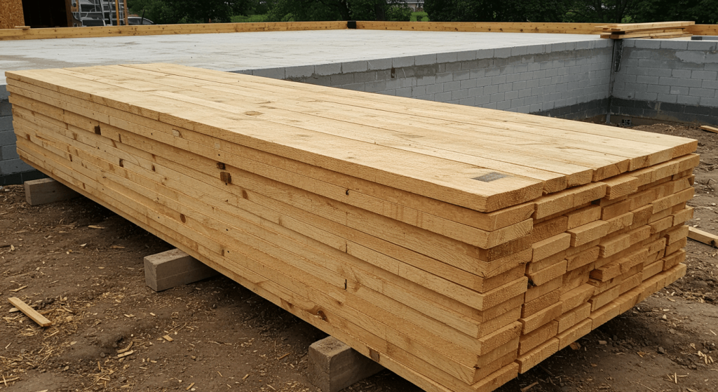 Madera seca apilada correctamente lejos del suelo para prevenir termitas