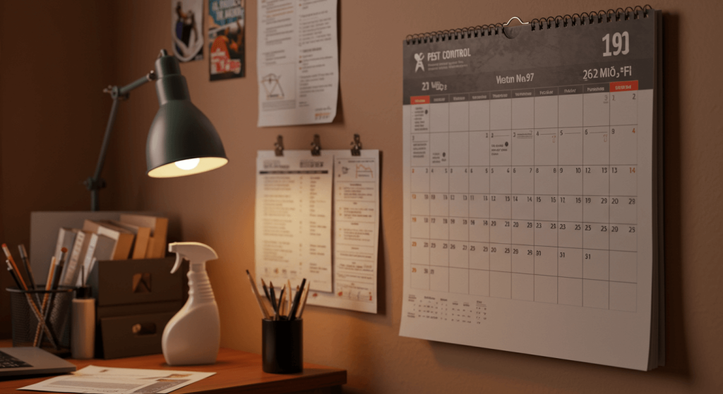 Calendario como recordatorio de fumigación preventiva contra cucarachas en oficina en CDMX