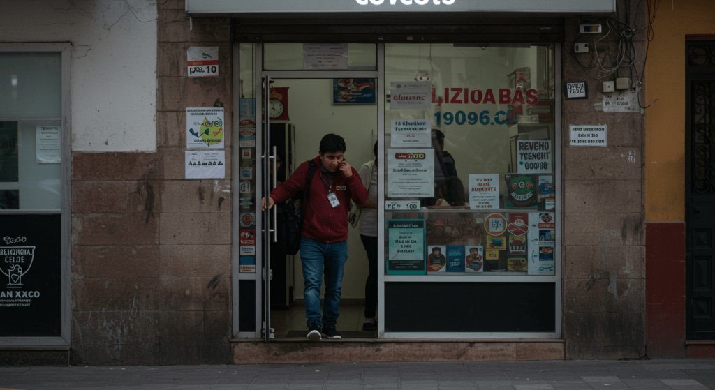 Persona molesta saliendo de un local en CDMX tras una mala experiencia relacionada con plagas.