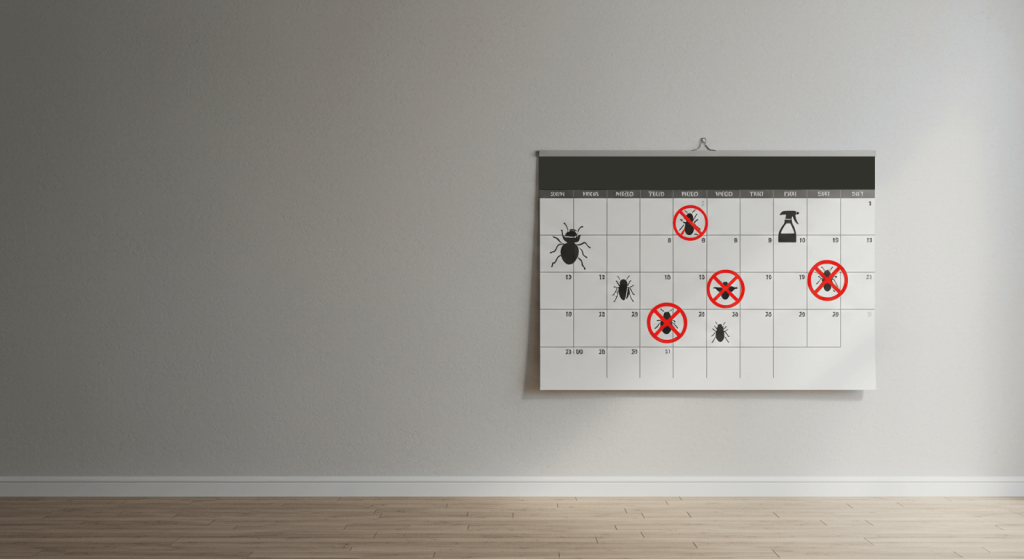 Calendario mostrando frecuencia recomendada para fumigación y control de plagas