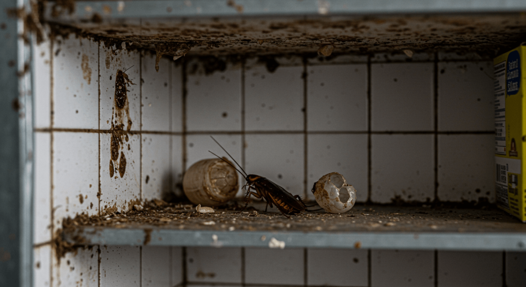 Signos de infestación de cucarachas en cocina de negocio en CDMX